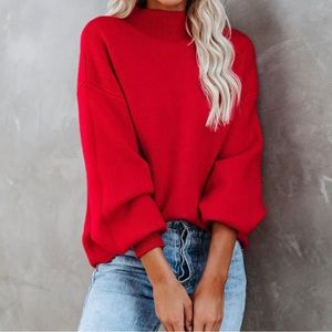 VICI AMSTERDAM MOCK NECK SWEATER - CHERRY RED